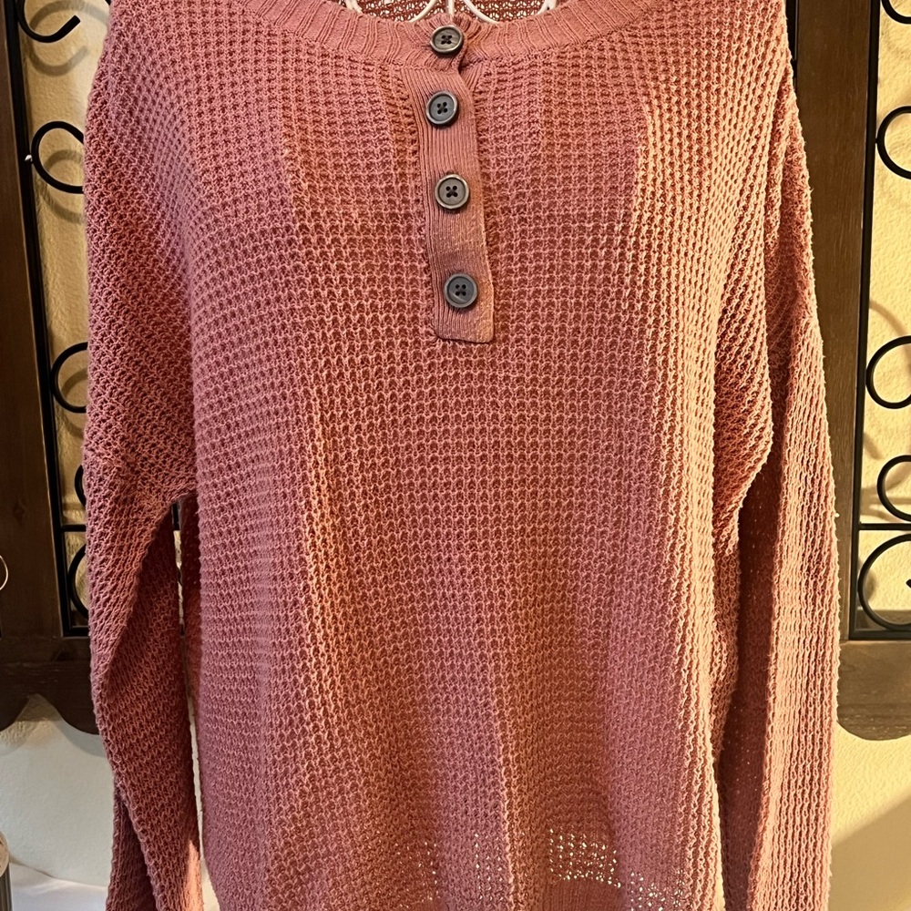 American Eagle Outfitters Pink Waffle Knit Henley